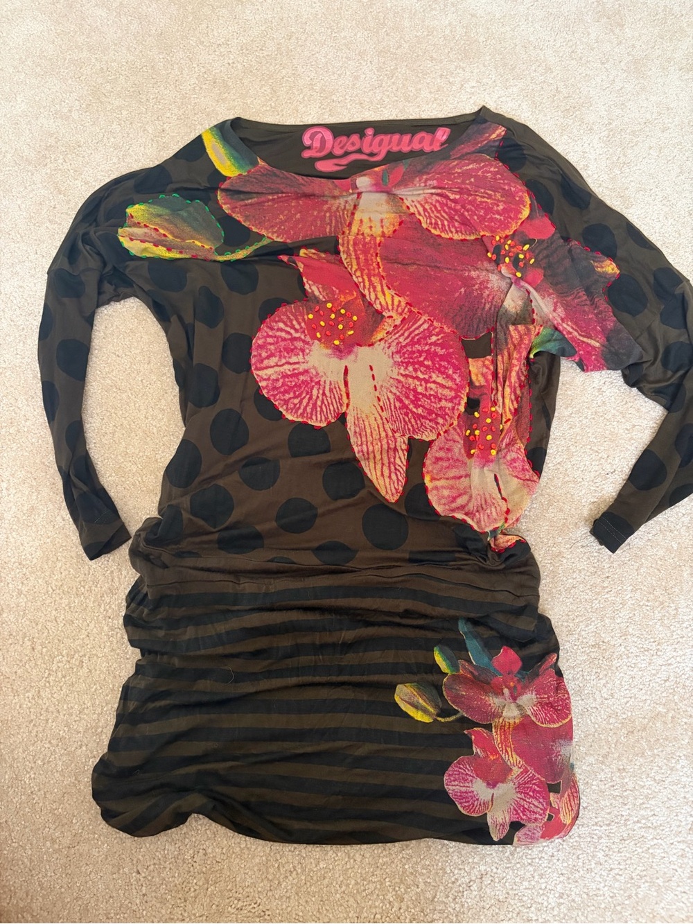 Desigual Black Dress with Pink Floral Accents
